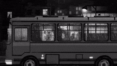 a black and white drawing of a bus with a newspaper in the window that says ' russia '