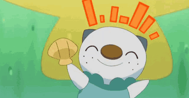 a cartoon otter is smiling and holding something in its hand