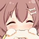 a girl with bones in her hair is holding a stuffed animal in her mouth .
