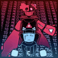 a cartoon drawing of a robot with a cat head and a triangle on it .
