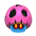 a pink mushroom with a skull on it 's head and a blue mouth .
