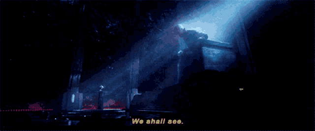 a dark room with the words we shall see