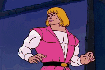 a cartoon of he man wearing a pink vest