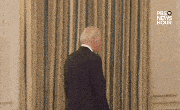 a man in a suit and tie is standing in front of a curtain .