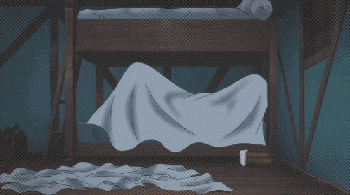 a cartoon of a girl laying on a bed with her arms outstretched