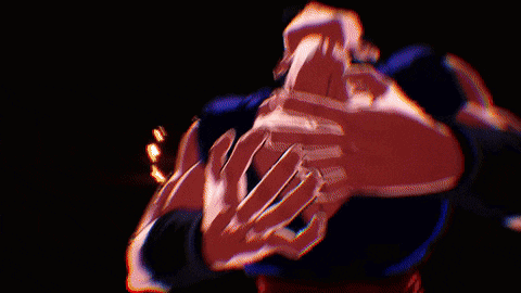 a close up of a cartoon character 's chest with a black background