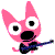 a pink cat is holding a violin in its mouth .