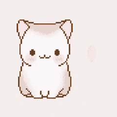 a pixel art of a white cat with pink ears and a pink tail
