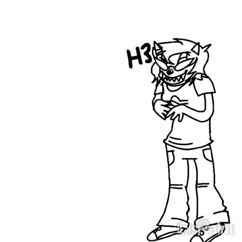 a black and white drawing of a person with the word h3 on the bottom right