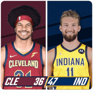 two basketball players from cleveland and indiana are standing next to each other