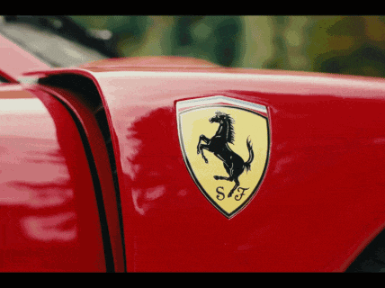 a close up of a ferrari logo on the side of a car