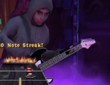 a man in a hooded sweatshirt is playing a guitar in a video game