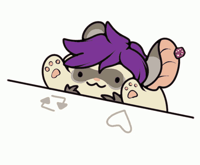a cartoon drawing of a cat with a purple haircut