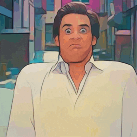 a man in a white shirt is making a surprised face