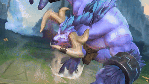 a purple monster with horns is fighting another monster in a video game