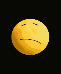 a yellow smiley face with a sad look on it 's face on a black background .