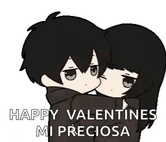 a boy and a girl hugging each other with the words `` happy valentines mi preciosa '' written on the bottom .