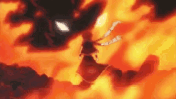 a person is standing in the middle of a fire with a dragon in the background .
