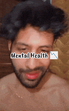 a man without a shirt has a mental health graphic on his face