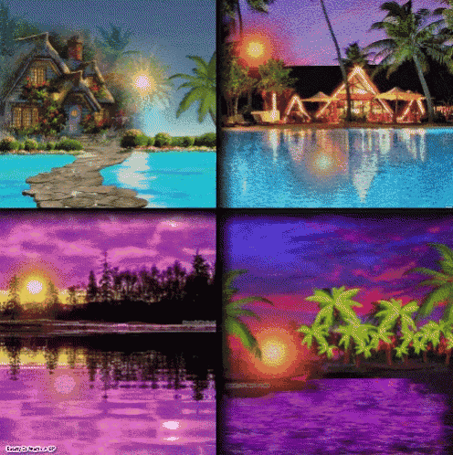 a collage of four pictures of a house swimming pool and palm trees with a watermark that says terry o'neill ap