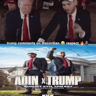 a poster for the movie aidin x trump shows two men in suits and ties