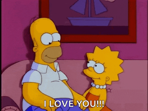 homer simpson and  lisa simpson are holding hands on a couch .