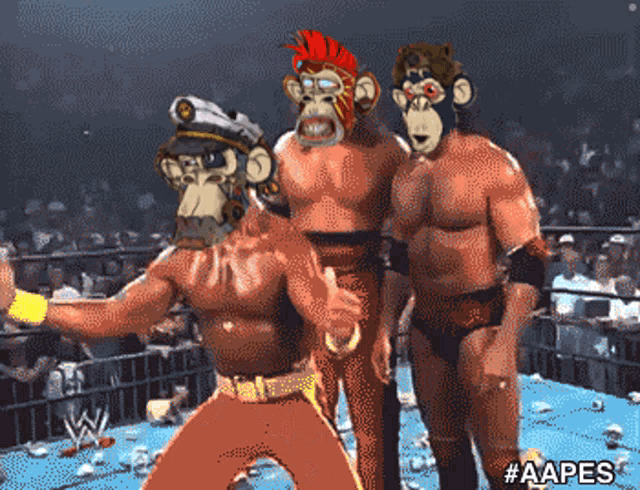 a cartoon of a group of wrestlers with #aapes written on the bottom