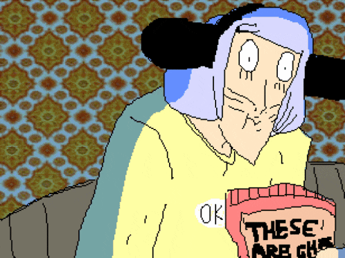 a pixel art drawing of a person holding a bag that says " these are ghost "