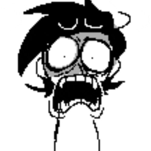 a black and white cartoon of a person with a surprised look on their face .