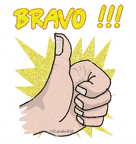 a cartoon drawing of a hand giving a thumbs up with the word bravo written on it