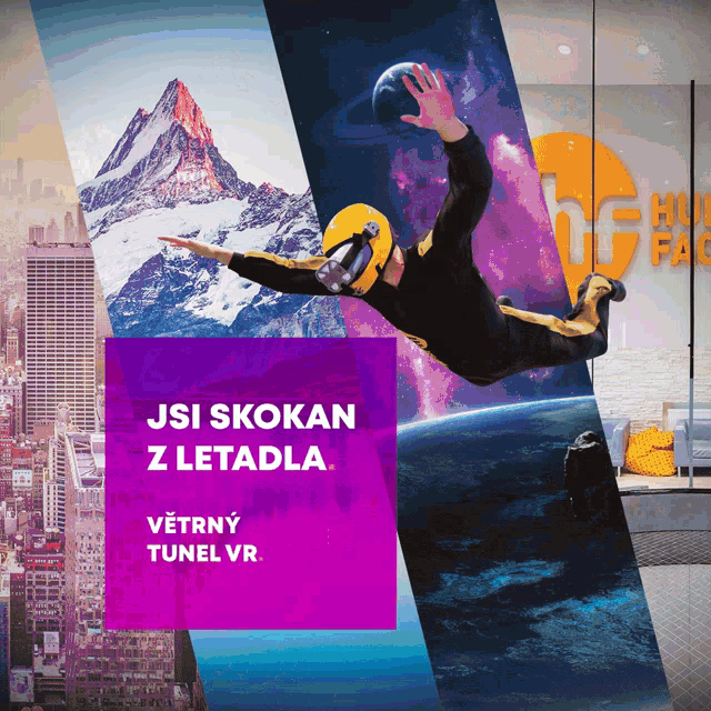 a man is flying through the air with the words jsi skokan z letadla on the bottom