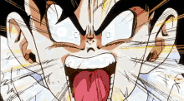 a close up of a cartoon character 's face with his tongue sticking out .