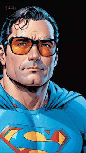 a cartoon of superman wearing glasses and a blue shirt
