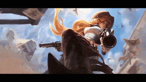 a woman in a cowboy hat is holding a gun in her right hand