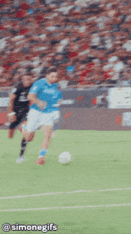 a blurry picture of a soccer game with the words @simonegifs on the bottom