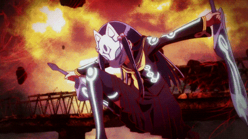 a cartoon character is holding a sword and wearing a mask that says ' fox ' on it