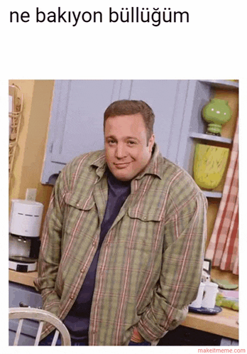 a man in a plaid shirt is standing in a kitchen