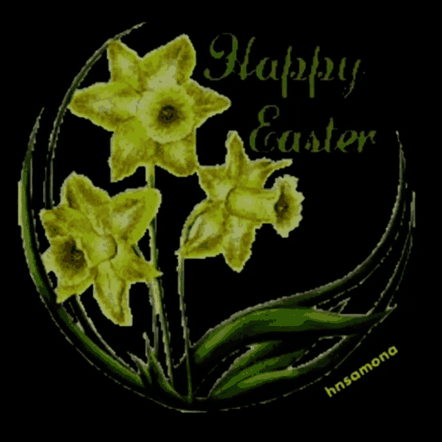 a picture of yellow flowers with the words happy easter