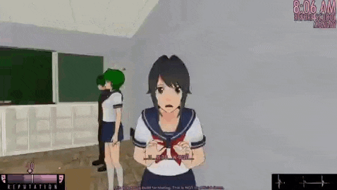 a girl in a sailor uniform is standing in a classroom with a green haired girl standing behind her .