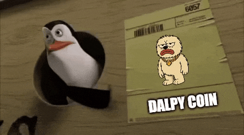 a penguin is standing next to a paper with a picture of a dog on it .
