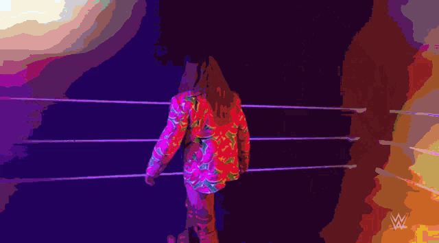 a wrestling ring with a w logo on the bottom