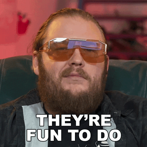 a man with a beard is wearing sunglasses and says they 're fun to do