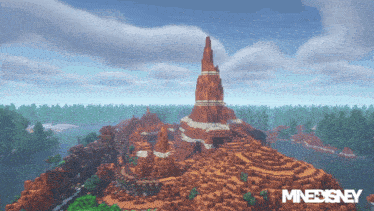 a picture of a mountain in minecraft with the words mined disney on the bottom
