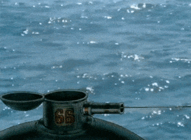 a can with the number 66 on it is floating in the water