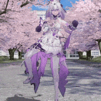 a girl in a purple and white dress with a butterfly on her head