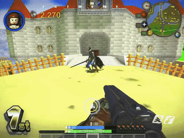 a screenshot of a video game shows a knight fighting another knight and the number 2,270 on the castle