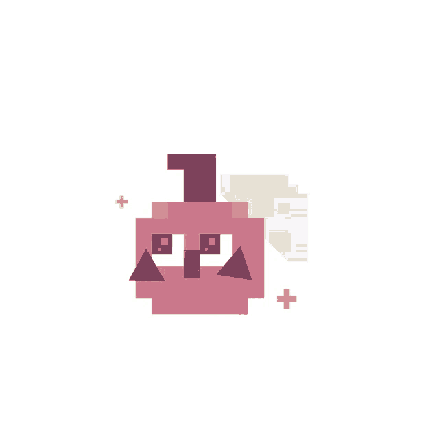 a pixel art drawing of a pink cube with a white triangle on its head