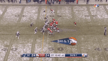 a football game is being played between the ne and den teams