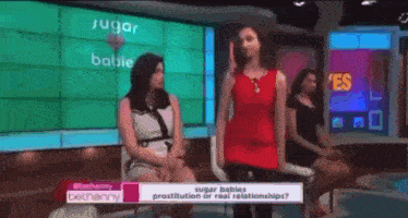 a woman in a red dress is on a television show talking about sugar babies