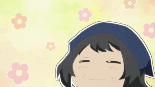 a cartoon drawing of a woman with flowers floating around her head